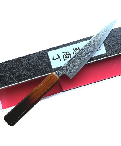 Cuchillo Sakon Bokusui petty Damasco 67 capas y corte acero AUS 10