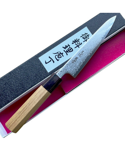 Cuchillo japonés utilitario petty 135 mm Damasco VG10, fabricado en Japón